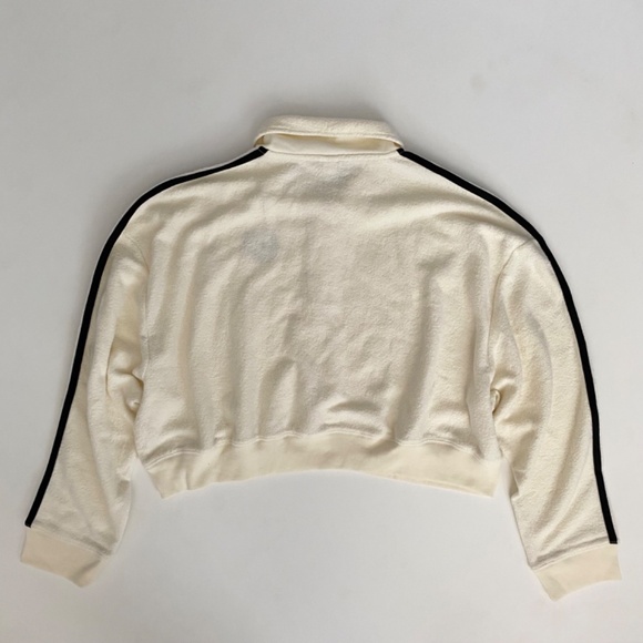 PINK Victoria's Secret Sweater Fleece Cropped Oversize Ivory w/ Stripe Logo Nwt - Picture 3 of 3